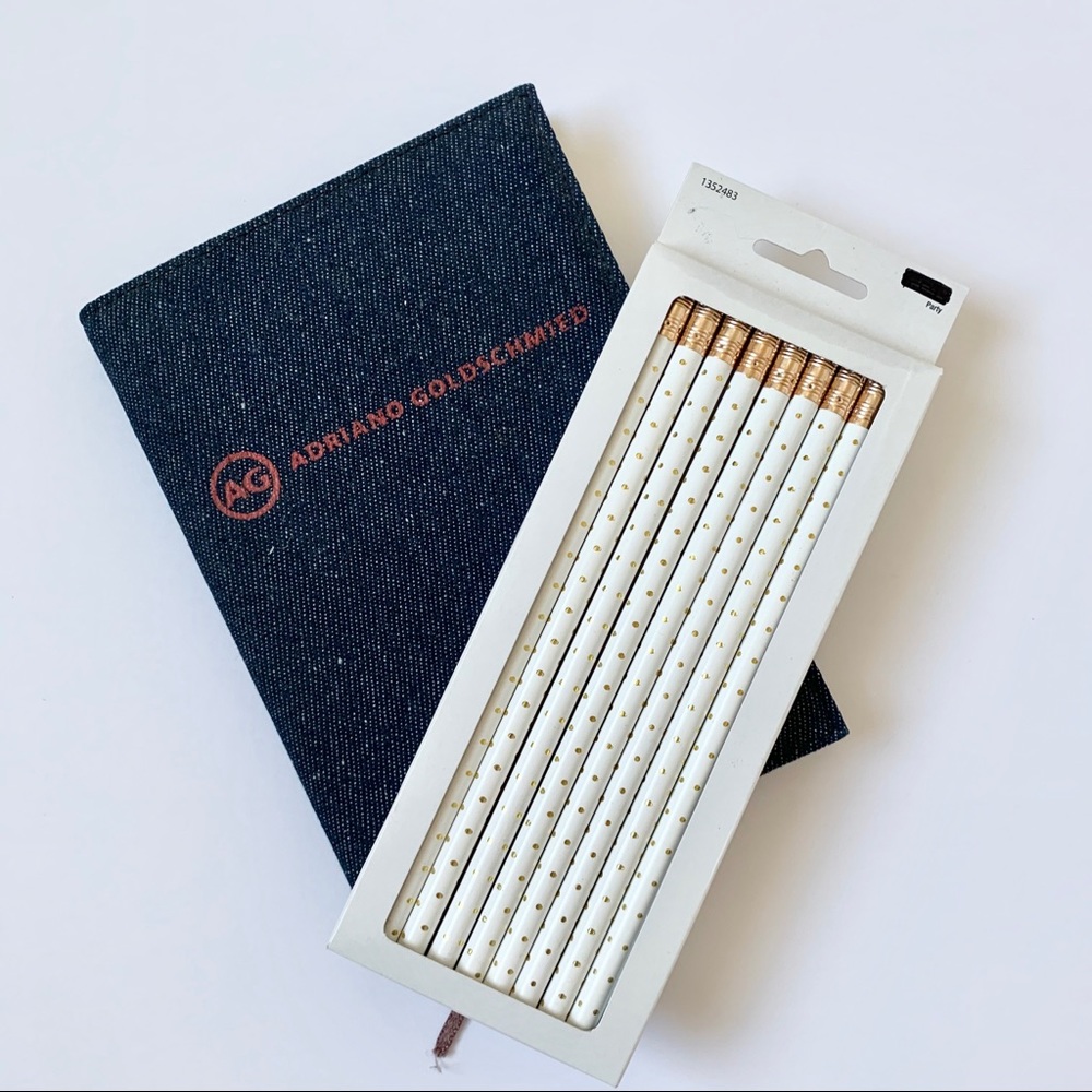 AG Adriano Goldschmied Jeans Journal and White Gold Polkadot Pencils